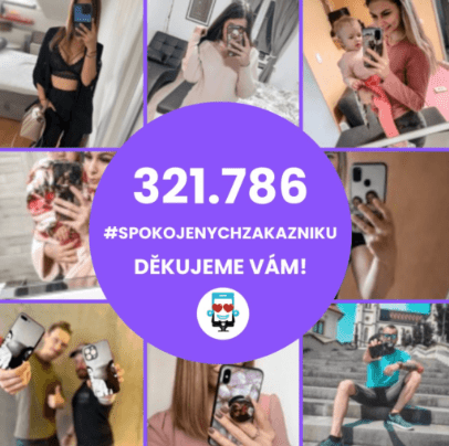 Vizuál Instagramového Facebookového a TikTok postu navržený tvůrkyní obsahu na sociálních sítích Lucií Pszczolkovou zobrazující spokojené zákazníky  od Krytoland.